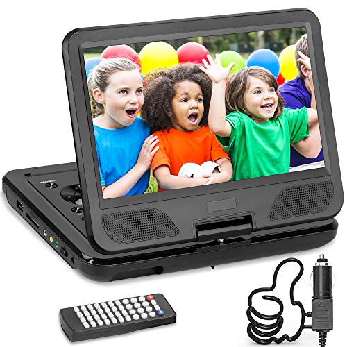 DR. J 12.5" Portable DVD CD Player 10.5" HD Swivel Screen with 5 Hours Rechargeable Battery, Region-Free Video Player with Remote Control and AV Cable Sync TV with Car Charger, Red Color in Stock
