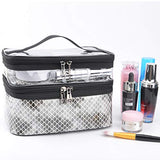 MKPCW Makeup Bags Double layer Travel Cosmetic Cases Make up Organizer Toiletry Bags (Colorful fish scales)