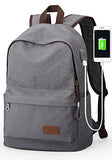 Upoalker Canvas Backpack With Usb Charging Port For School Bookbag Travel Daypack For Fits Up To