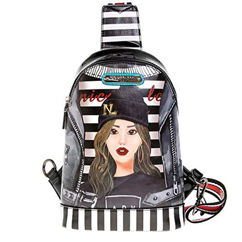 Printed Striped Street Chic Backpack One Shoulder with Adjustable Straps