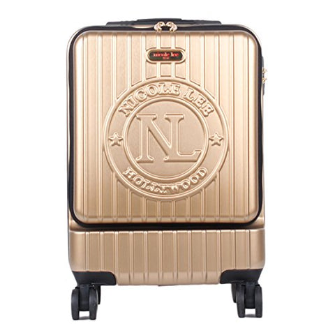Nicole Lee Women'S Carry Hard Shell Travel Luggage, Laptop Compartment Rolling Wheels, Gold