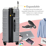 Murtisol 4 Pieces Expandable ABS Luggage Sets TSA Lightweight Durable Spinner Suitcase 16" 20" 24" 28", 4PCS Silver