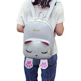 Mini Backpack For Girls Cute Cat Design Fashion Leather Bag Women Casual Fashion(Grey)
