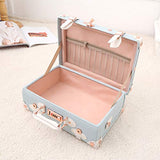Unitravel 12inch Vintage Carry on Suitcase PU Leather Train Case with Combination Lock for Women (Embossed Blue)