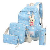 Sagton 4Pcs Cute Bunny Print Canvas Backpack Women Girls Boys School Bags+ Shoulder Bag+ Handbag+