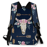 Casual Backpack,Cow Watercolor Deer Western Antlers Skul,Business Daypack Schoolbag For Men Women Teen
