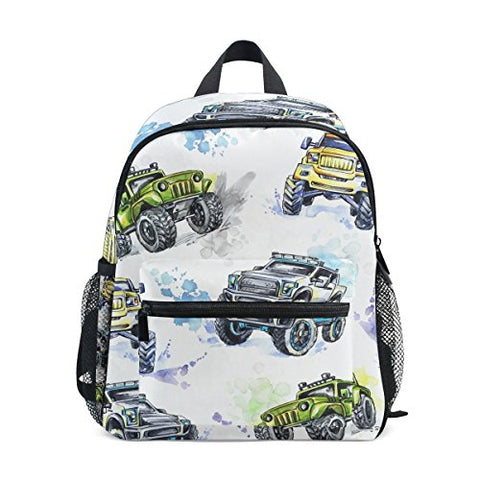 GIOVANIOR Cartoon Monster Trucks Lightweight Travel School Backpack for Boys Girls Kids