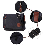 Vintage Canvas Satchel Messenger Bag for Men Women,Travel Shoulder bag 13.5" Laptop Bags Bookbag (Black)