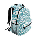 Stylish Japanese Seigaiha Waves Backpack- Lightweight School College Travel Bags, ChunBB 16" x 11.5" x 8"