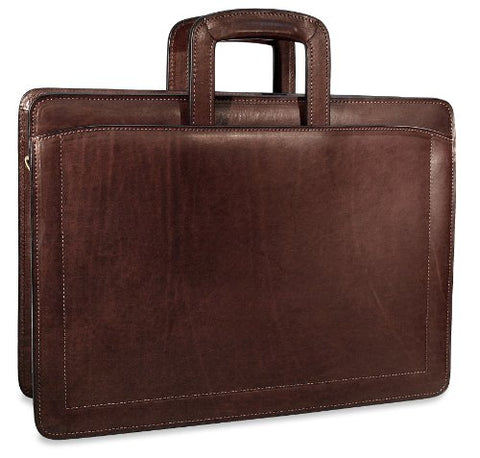 [Personalized Initials Embossing]Jack Georges Belting Triple Gusset Top Zip Leather Briefcase in Brown
