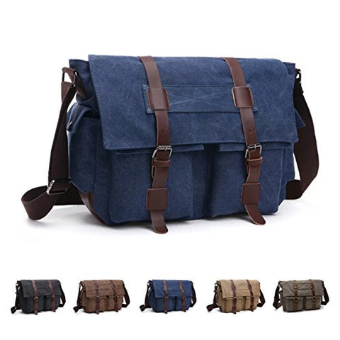 Queenie - Vintage Satchel Unisex Canvas Bag Cross Body Backpack Sling Rucksack Shoulder Bag Tote for Gym Travel Work (8168 Royal Blue)