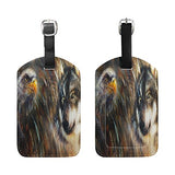 GIOVANIOR Wolf And Eagle Feathers Color Painting Background PU Leather Luggage Bag Tags Suitcase