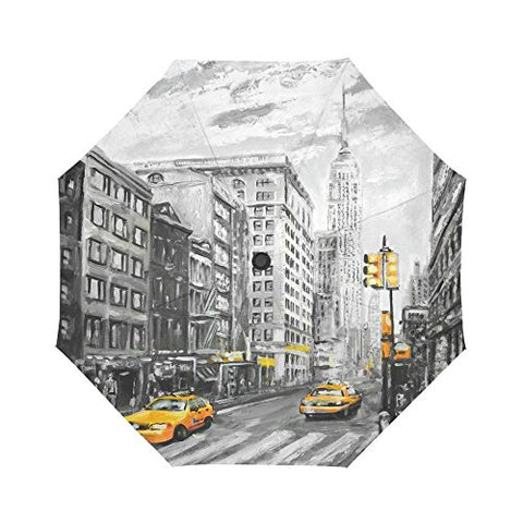 InterestPrint New York City Art Yellow Taxi Windproof Compact One Hand Auto Open and Close