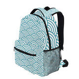 Stylish Japanese Seigaiha Waves Backpack- Lightweight School College Travel Bags, ChunBB 16" x 11.5" x 8"