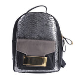 Damara Womens Shiny Snakeskin-pattern Faux Leather Lines Large Backpack,Silver