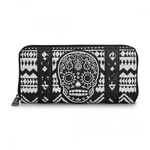 Loungefly Canvas Wallet With Skull Applique (Blk/Wht)