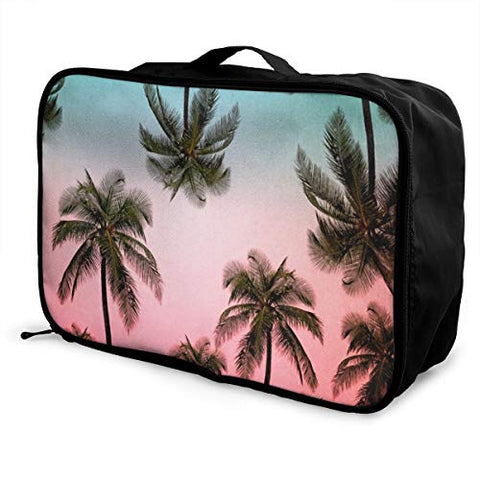 Travel Lightweight Waterproof Foldable Storage Carry Luggage Duffle Tote Bag - Palm Tree Red