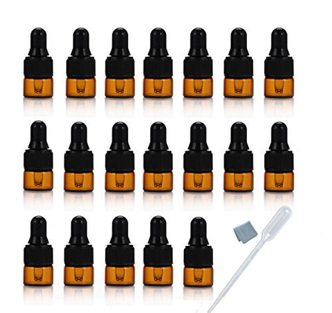 ELFENSTALL Simple-e - 50pcs 1ml (1/4 Dram) Amber Mini Glass Bottle 1cc Amber Sample Vial Small Essential Oil Bottle with Glass Eye Dropper + 1pc Glass Clean Cloth + 1pc 1ml Dropper