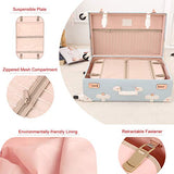 UNIWALKER Retro Luggage Set 20 inch Women Cute Suitcase with 12 inch Carry on Handbag (Embossed Blue)