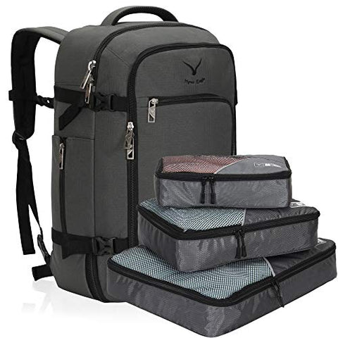 Hynes Eagle Travel Backpack 40L Flight Approved Carry on Backpack, Grey with 3PCS Packing Cubes 2018
