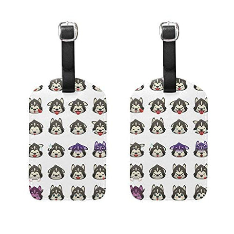 Set of 2 Luggage Tags Huskies Dog Emoji Emoticon Suitcase Labels Travel Accessories