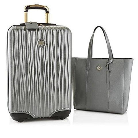 Joy Mangano Metallic Set ELite Hardside Luggage and Tote, Platinum