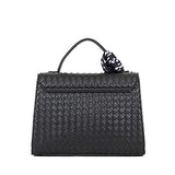 Cloe Knitted-like Briefcase bag with Floral Print Scarf in Black Color