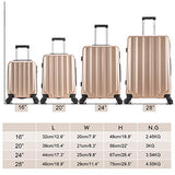 4 Pieces Travel Luggage Sets, Hardside Lightweight ABS Luggage Suitcase, 360° Spinner Wheels Travel Set Bag, Durable Trolley Suitcase 16" 20" 24" 28", 4 Pcs (Color Champagne Gold)