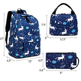 Hey Yoo 3pcs Laptop Backpack 3 Pieces Casual Hiking Daypack Bookbag School Bag Backpack Sets for Girls Women (Blue Unicorn)
