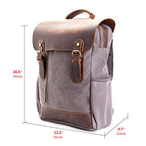 Vintage Leather Canvas Backpack, Retro Canvas Campus School Rucksack Fits 15.6 inch Laptop