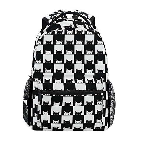 Backpack Travel Black White Cat School Bookbags Shoulder Laptop Daypack College Bag for Womens Mens