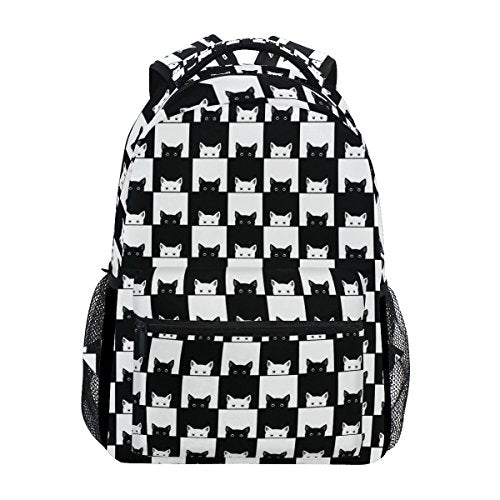 Backpack Travel Black White Cat School Bookbags Shoulder Laptop Daypack College Bag for Womens Mens