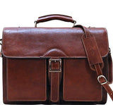 Floto Novella Roller Buckle Briefcase Messenger Bag in Full Grain Leather (Saddle Brown)