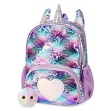mibasies Kids Sequin Unicorn Backpack for Girls Sequin School Bag（Purple Sequin）