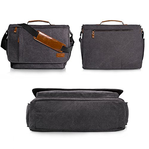 ESTARER Computer Messenger Bag 17-17.3 Inch Water-resistant Canvas Laptop  Shoulder Bag for Travel Work College New Version, Grey