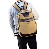 ABage Vintage Canvas Leather Travel Student Laptop Backpack School Bag Bookbag Rucksack, Khaki