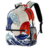 LORVIES Ancient Japanese Wave Illustration Boys Girls Backpacks Camping Daypack School Shoulder Bags