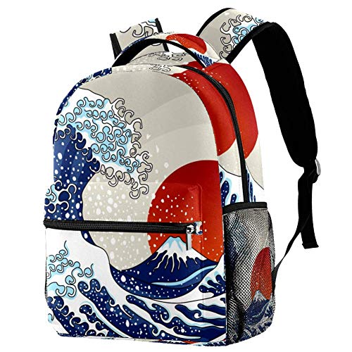 LORVIES Ancient Japanese Wave Illustration Boys Girls Backpacks Camping Daypack School Shoulder Bags