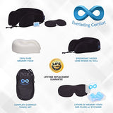 Everlasting Comfort 100% Pure Memory Foam Neck Pillow Airplane Travel Kit With Ultra Plush Velour