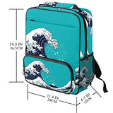 LORVIES Japanese Waves School Bag for Student Bookbag Women Travel Backpack Casual Daypack Travel Hiking Camping