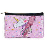 Unicorn Makeup Bag - Reversible Sequin Cosmetic Bag Sparkly Pink Zipper Vanity Toiletry Bag Pouch Purse for Girls Women Travel Birthday Christmas Gift
