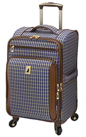 London Fog Kensington 21 Inch Expandable Spinner Carry-On, Blue Tan Plaid, One Size