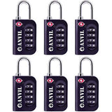 TSA Approved Luggage Lock - 4 Digit Combination padlocks with a Hardened Steel Shackle - Travel Locks for Suitcases & Baggage (BLACK 6 PACK)