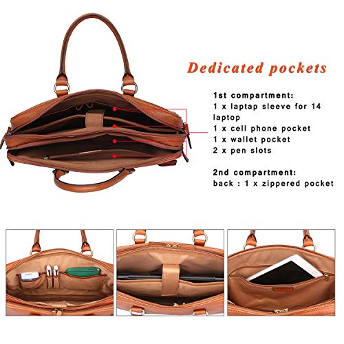 Italian Full Grain Leather Laptop Bag Banuce Italian Leather Briefcase For Women - 15.6 Laptop Bag, Professional Work Bag With Shoulder Strap Business Bag For Women