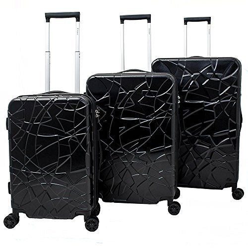 Chariot Crystal 3-Piece Expandable Lightweight Spinner Luggage Set, Black