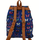 BIBITIME Backpacks Retro Canvas Backpack Rucksack Butterfly Printed Bag Blue,12.99 x 15.35 x 5.91