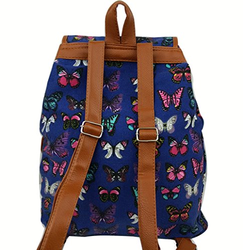 BIBITIME Backpacks Retro Canvas Backpack Rucksack Butterfly Printed Bag Blue,12.99 x 15.35 x 5.91