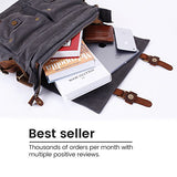 Berchirly Military Canvas Shoulder Messenger Bag Leather Straps for 14.7Inch Laptop