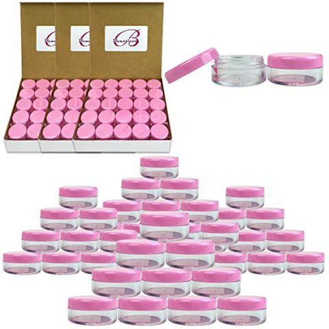 (Quantity: 200 Pcs) Beauticom 5G/5ML Round Clear Jars with Pink Lids for Cosmetics, Medication, Lab and Field Research Samples, Beauty and Health Aids - BPA Free