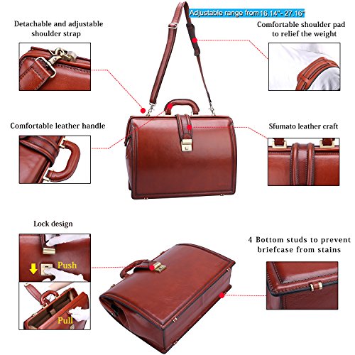 Banuce Full Grain Italian Leather Briefcase for Men 15 Inch Laptop ...